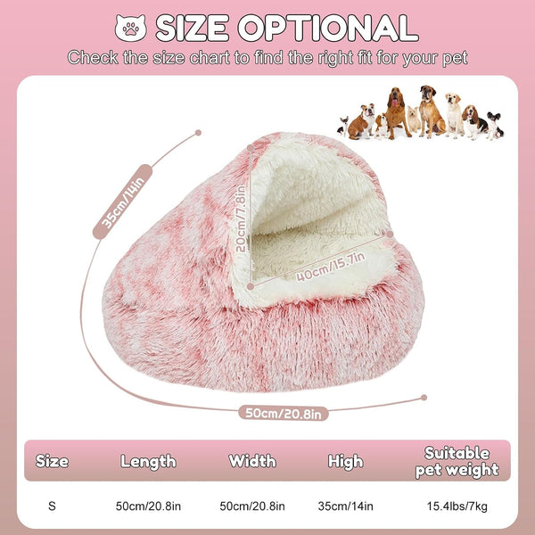 SUOXU Anti-Anxiety Cat Bed, Plush Hooded Cave, 20 in Diameter, Suitable for Small to Medium Pets, Pink4