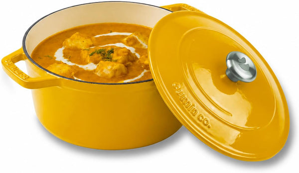Enameled Cast Iron Dutch Oven/Biryani Pot with Lid, 5 QT Heavy Duty Casserole Pot – Non Toxic PFAS Free Cookware – Oven Safe Bread & Soup Pot – Induction Compatible Enamel Cast Iron (Mustard, 26 CM)1