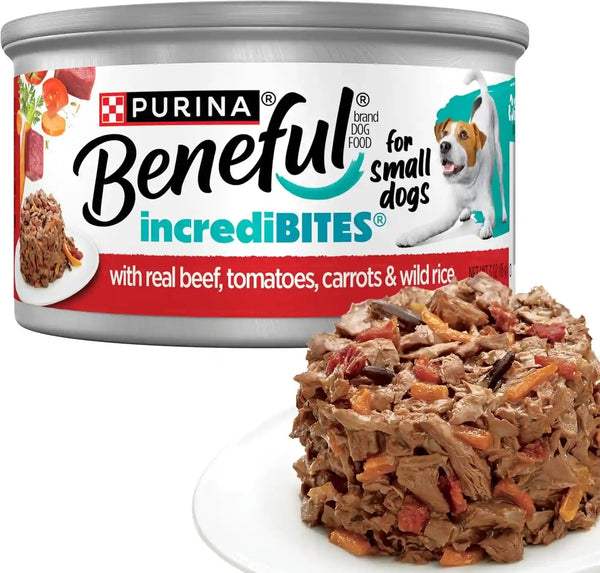 Beneful Purina Small Breed Wet Dog Food Variety Pack, Incredibites with Real Beef, Chicken and Salmon - (Pack of 30) 3 Oz. Cans18