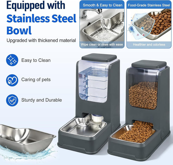 2 Pack Automatic Cat Feeder and Water Dispenser Set with Dog Stainless Steel Feed Bowl Pet Gravity Self Feeding and Waterer Large Capacity for Small Medium Large Dogs Puppy Kitten3