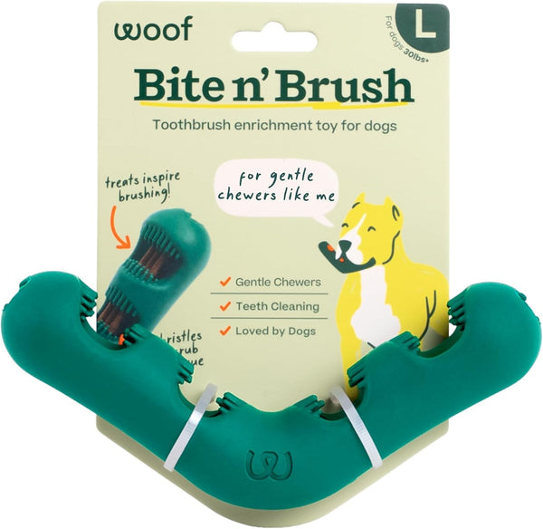 WOOF Bite N' Brush Dog Dental Chew Toy for Small Dogs 10-25 Lbs | Dog Toothbrush Toy, V-Shaped Design, Reusable, Easy to Clean, Dental Dog Toy10
