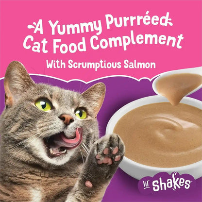 Purina Friskies Pureed Cat Food Topper, Lil’ Shakes with Scrumptious Salmon Lickable Cat Treats - (Pack of 16) 1.55 Oz. Pouches3