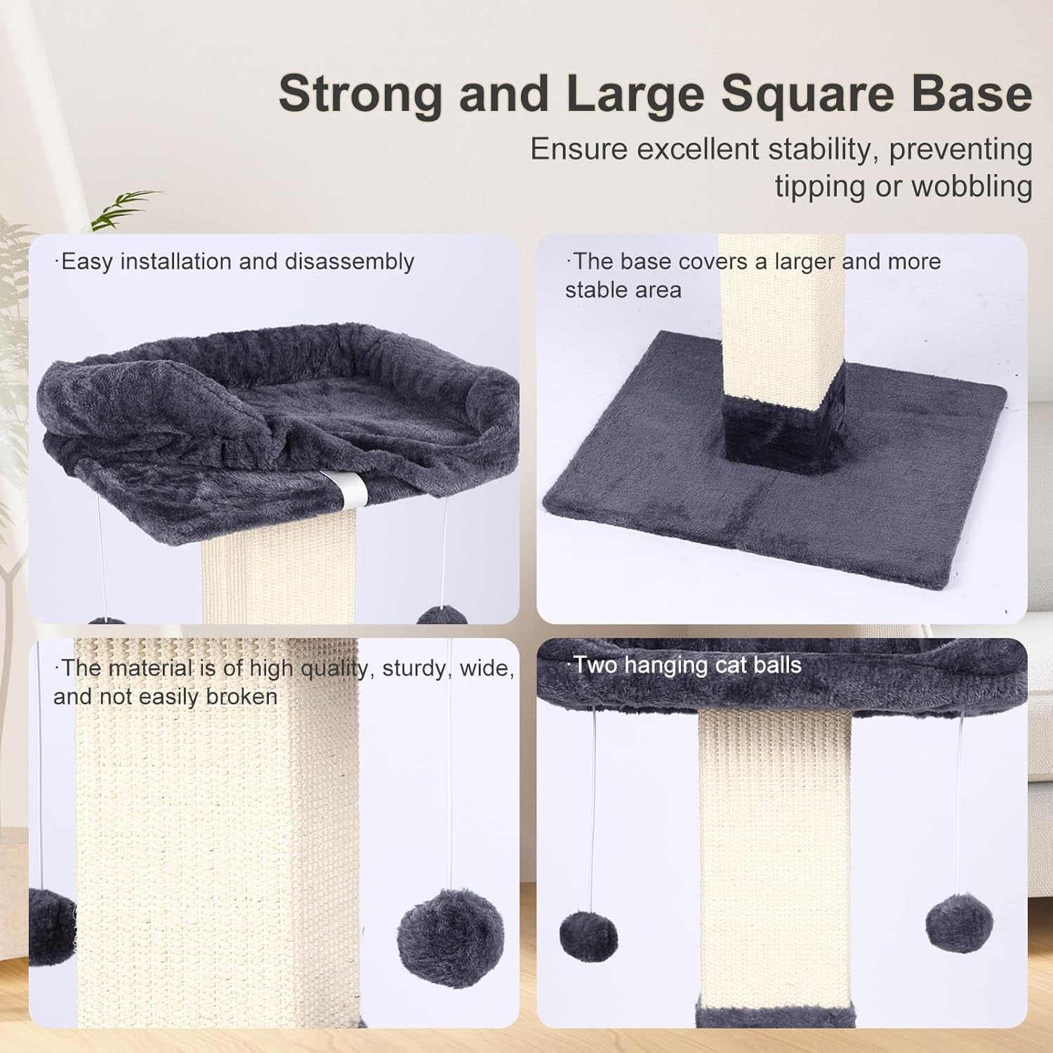 34-cat-scratching-post-for-indoor-cats-sisal-cat-scratcher-with-large-plush-perch-vertical-posts-with-elevated-bed-and-with-two-dangling-balls-removable-washable-cover-dark-grey