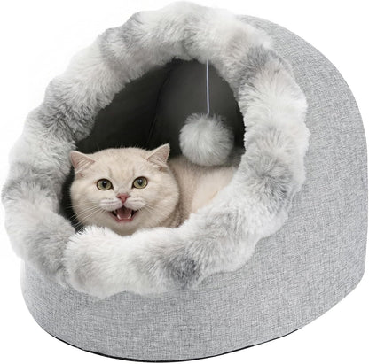 Avont Cat Bed Cave for Indoor Cats, Semi-Enclosed with Washable Cushion | Anti-Slip Bottom, Warm Plush, for Kittens & Small Dogs under 10 Lbs (M)1