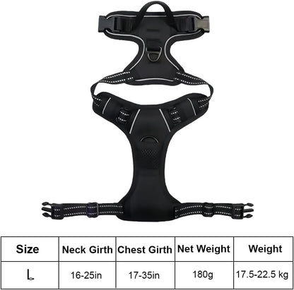 No Pull Dog Harness, Adjustable Pet Vest with Front/Back Leash Clips, Reflective Comfortable Vest Harness for Large Dogs, Easy Control Handle for Walking-Black L3