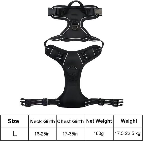No Pull Dog Harness, Adjustable Pet Vest with Front/Back Leash Clips, Reflective Comfortable Vest Harness for Large Dogs, Easy Control Handle for Walking-Black L3