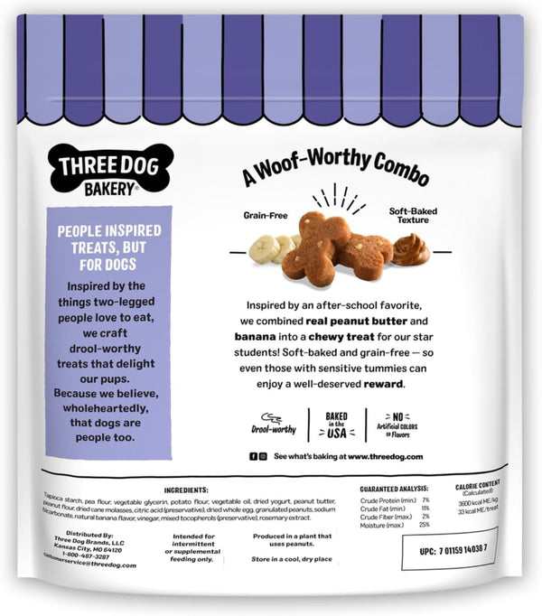 Three Dog Bakery Woofers Peanut Butter & Banana Dog Treats - 36 Oz Bag | Grain-Free Soft Baked Dog Treats2