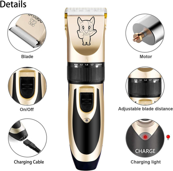 Highdas Dog Clippers for Grooming Low Noise, Cordless Electric Dog Grooming Kit Clippers Rechargeable, Quiet Dog Shaver, Pet Hair Trimmer Kit for Dogs & Cats (Gold)6