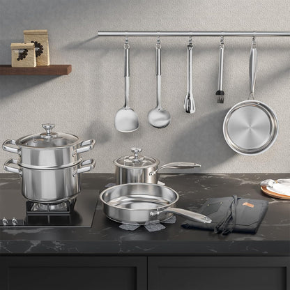 Pots and Pans Set Non Toxic, 16Pcs Stainless Steel Cookware Set with Steamer, Kitchen Induction Cookware with Utensil Sets, Pot Protectors and Apron for Oven & Dishwasher Safe6