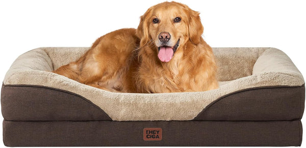EHEYCIGA Orthopedic XL Dog Bed for Large Sized Dog, 42X30 Inch Extra Large Memory Foam Dog Couch Bed with Sides, Waterproof Liner & Washable Removable Cover, Bolster Pet Sofa, Grey66