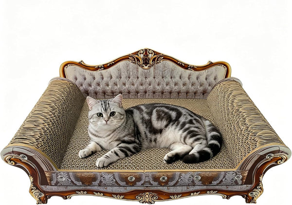 Luxury Cardboard Cat Scratcher Sofa Bed, Couch Shaped Scratching Board, Scratch Lounge with Catnip, Scratcher for Indoor Cats Large Grey12