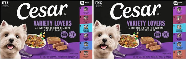 Cesar Wet Dog Food, Steak Lovers Variety Pack, 3.5 Oz, 36 Count | Real Meat #1 Ingredient, Easy Peel Trays, 100% Complete & Balanced, No Fillers, No Added Sugar, No Artificial Flavors25