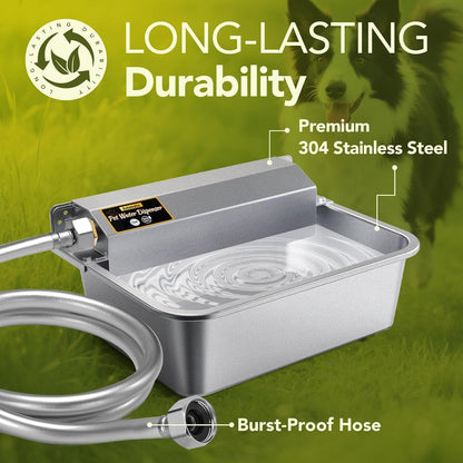 Automatic Water Dispenser for Dogs 2 Gallons, 304 Stainless Steel Dog Water Bowl Dispenser for Farm Chicken Pets Indoor&Outdoor Dog Waterer Feeder Fit 3/4'' GHT Faucet Auto Filling Wide Drinking Area2