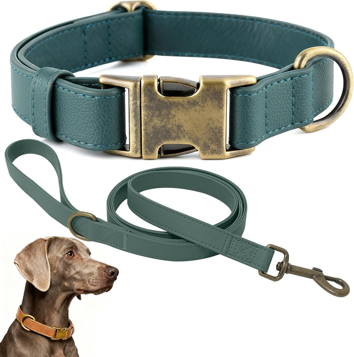 b-f-dog-collar-and-leash-set-leather-silicone-waterproof-odor-proof-dog-collar-and-leash-for-medium-dogs-soft-flexible-dog-collars-adjustable-pet-collar-brown-medium-12-5-20-neck