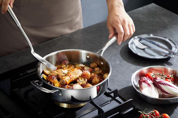 10 Pcs Stainless Steel Pots and Pan Sets for Various Cooking Needs | 5 Ply Clad, Compatible with All Cooktops, PTFE, PFAS and PFOA Free, Dishwasher Safe, Oven Safe up to 800F3