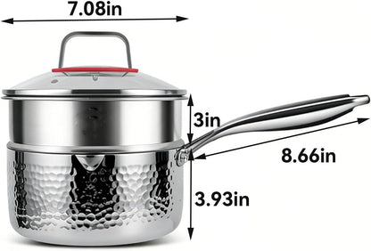 Titanium Saucepan, Non-Stick Pan Pot with Lid, Titanium Pans for Cooking, Fast & Even Heating, Dual-Pour Spouts Design, Compatible with All Cooktops,With Lid,7.08In8