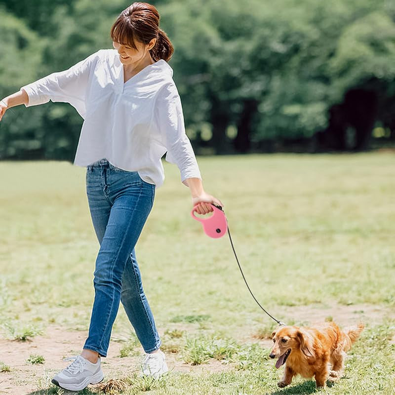 enrgticdg-16ft-retractable-dog-leash-light-weight-leash-for-small-to-medium-dogs-cats-up-to-50lbs-stainless-steel-spring-strong-nylon-tape-tangle-free-one-handed-brake-pink-black