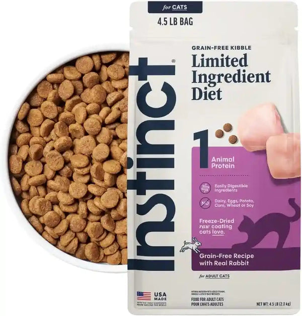 Instinct Limited Ingredient Diet Dry Cat Food, Real Rabbit, 4.5 Lb. Bag | Single Animal Protein and Vegetable Recipe, Raw-Coated Kibble, Farm-Raised Rabbit, Gentle on Sensitive Stomachs1