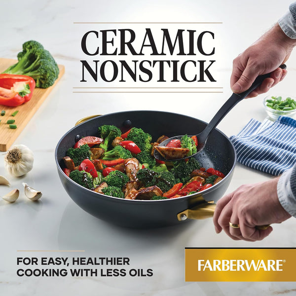 Forged Induction Ceramic Nonstick Stir-Fry Pan with Helper Handle, Dishwasher Safe, Suitable for All Stovetops, 12.25 Inch Wok Pan - Black4