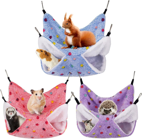 Yedsintu 3 Pcs Guinea Pig Hammock, Rat Ferret Hanging Hammock Guinea Pig Accessories for Small Animals Chinchilla Parrot Sugar Glider Ferret Hamster Squirrel (11"×11")10