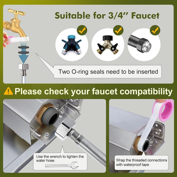 Automatic Water Dispenser for Dogs 2 Gallons, 304 Stainless Steel Dog Water Bowl Dispenser for Farm Chicken Pets Indoor&Outdoor Dog Waterer Feeder Fit 3/4'' GHT Faucet Auto Filling Wide Drinking Area7
