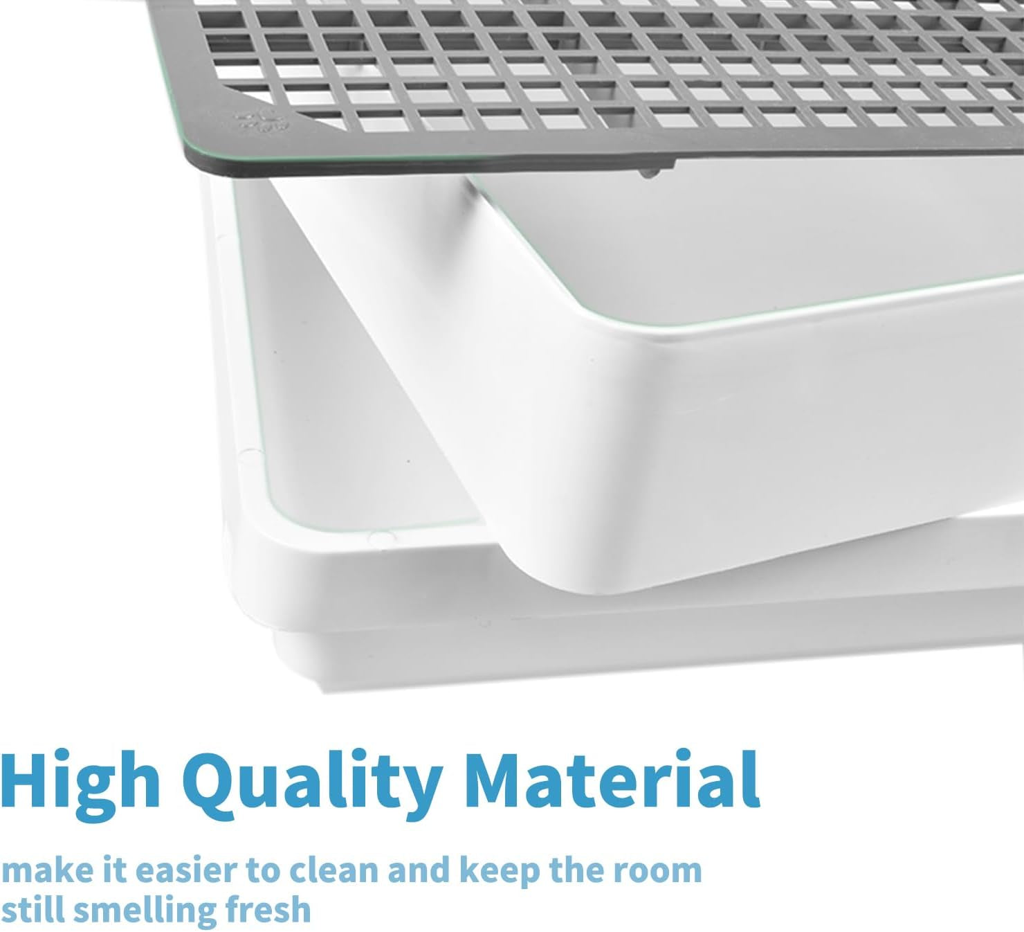 podoo-rabbit-litter-box-training-potty-tray-for-guinea-pig-small-pets-spacious-grid-pan-with-low-entrance-easy-clean-odor-resistant-helps-keep-a-clean-cage-and-reduce-mess-low-entry-litter-tray-with-removable-grate-for-cleaner-small-pet-cages-approx-14-6-x-11-8-x-2-6-in