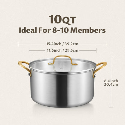 10 QT Stock Pot with Lid, Full Clad Tri-Ply Stainless Steel Soup Pot | Large Induction Cooking Pot, Uncoated & Built to Last, for Festive Party Drinks, Heavy-Duty Stock Base and Seafood Steaming2