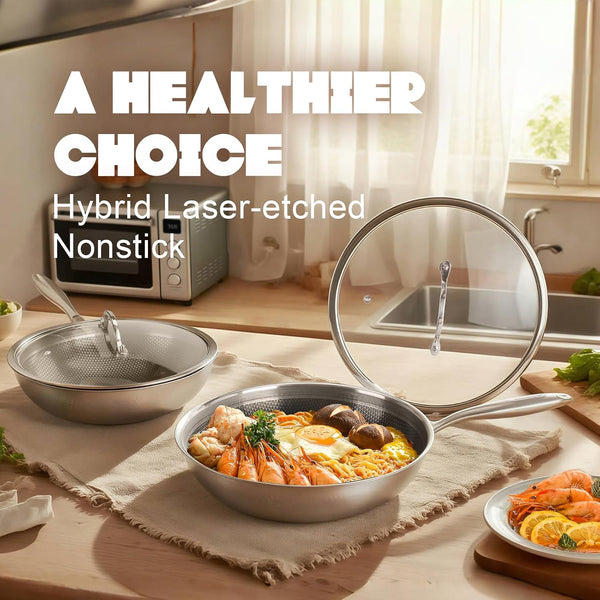 Hybrid Wok, 12 Inch Wok with Lid,Stainless Steel Woks & Stir-Fry Pans Non Stick, PFOA Free Cookware, Dishwasher and Oven Safe, Compatible with Induction6