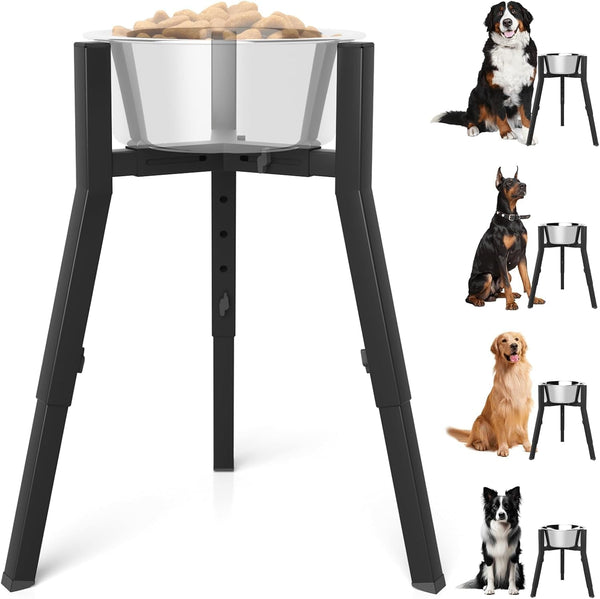 Dog Bowl Stand for Medium Large Dogs, Adjustable Width Elevated Dog Bowls 7-10.6", Raised Dog Food Water Bowls, 11 Inch Tall Single Holder, Black,Bowl Not Included15
