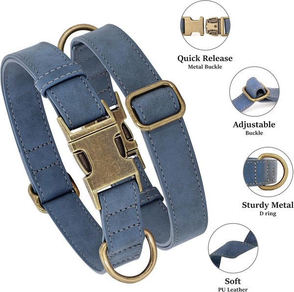 Didog Soft PU Leather Dog Collar for Small Dogs, Quick Release, Blue S | Comfort for Daily Walking Backyard, Stylish for Photography, Metal Buckle & D-Ring, Easy Wipe Clean, Adjustable Neck 10-15"2