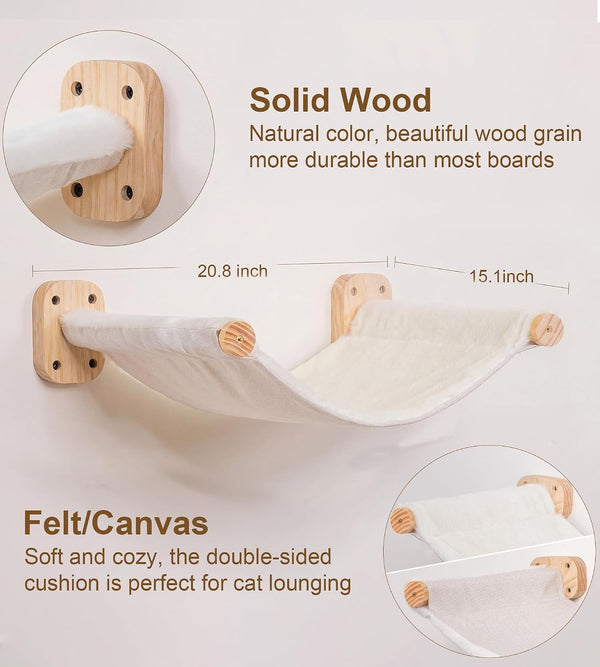 Cat Wall Hammock, Dual-Sided Cat Wall Bed with Canvas & Plush Fabric for All Seasons, Wall Mounted Shelf for Large Cats, Modern Perches for Lounging & Napping3