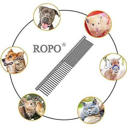 CWXZSTM Pet Steel Combs Dog Cat Comb Tool for Removing Matted Fur - Pet Dematting Comb with Rounded Teeth and Non-Slip Grip Handle - Prevents Knots and Mats for Long and Short Haired Pets,6.5In/7.4In6