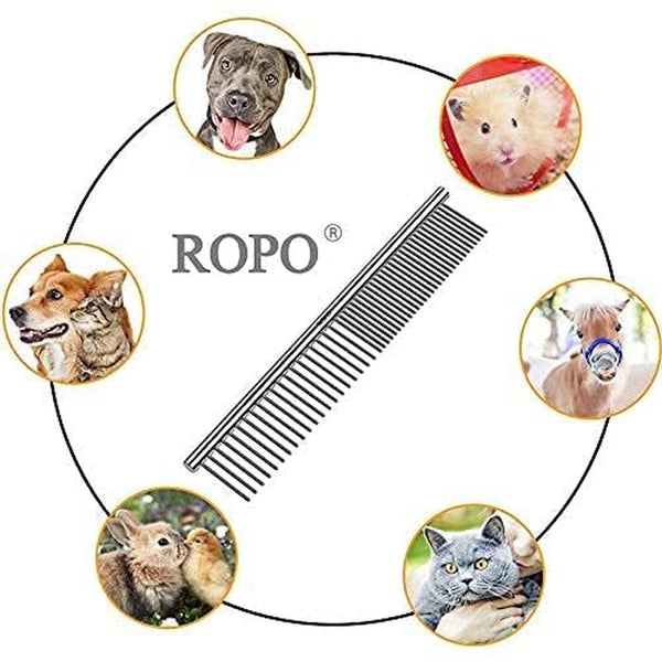 CWXZSTM Pet Steel Combs Dog Cat Comb Tool for Removing Matted Fur - Pet Dematting Comb with Rounded Teeth and Non-Slip Grip Handle - Prevents Knots and Mats for Long and Short Haired Pets,6.5In/7.4In6