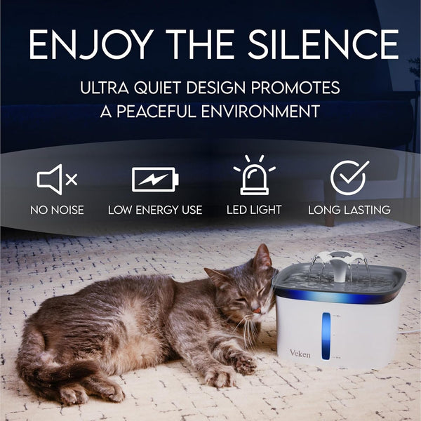 Veken Innovation Award Winner 95Oz/2.8L Cat Water Fountain | Automatic Pet Fountain Dog Water Dispenser with Replacement Filters & Silicone Mat, Gift for Cats, Dogs, Multiple Pets (Grey)6