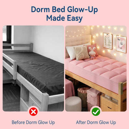 Pink Twin XL Mattress Topper for College Dorm, Plush Pillow Top | College Dorm Room Essential for Girls&Guys, Overfilled Filling Adds Plush Comfort, Deep Pocket Design Fits Twin Xl Mattresses3