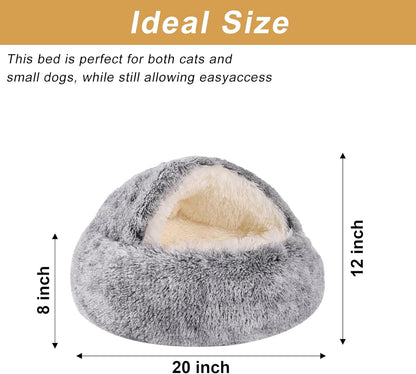 Hooded Dog Bed for Small Dogs, Nest Dog Beds, Washable Cute Cat Cave Bed, Cozy Nook Pet Bed for Dogs or Cats, Anti-Slip Puppy Bed Fits up to 22 Lbs Pets(Grey, 20" X 20")5