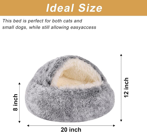 Hooded Dog Bed for Small Dogs, Nest Dog Beds, Washable Cute Cat Cave Bed, Cozy Nook Pet Bed for Dogs or Cats, Anti-Slip Puppy Bed Fits up to 22 Lbs Pets(Grey, 20" X 20")5