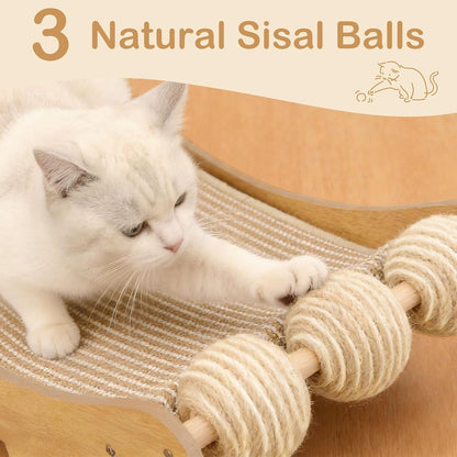 DWCN 3-In-1 Large Cat Scratcher Bed Hammock Lounge Scratching Post Scratch Pad with 3 Natural Sisal Balls - Furniture Protector Gift for Indoor Cats6