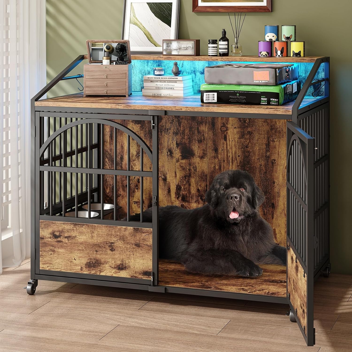 boinn-63-heavy-duty-dog-crate-furniture-with-4-doors-removable-divider-openable-top-indoor-dog-kennel-with-raised-edge-tabletop-double-dog-cage-for-medium-large-dogs-decorative-pet-crate