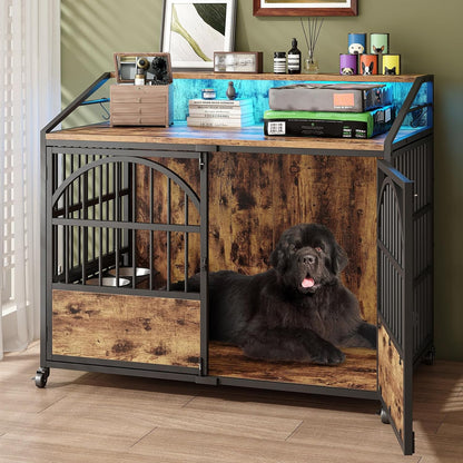 BOINN 63" Heavy Duty Dog Crate Furniture with 4 Doors, Removable Divider & Openable Top, Indoor Dog Kennel with Raised Edge Tabletop, Double Dog Cage for Medium Large Dogs, Decorative Pet Crate10