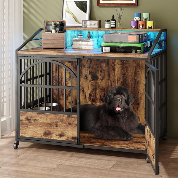 BOINN 63" Heavy Duty Dog Crate Furniture with 4 Doors, Removable Divider & Openable Top, Indoor Dog Kennel with Raised Edge Tabletop, Double Dog Cage for Medium Large Dogs, Decorative Pet Crate10