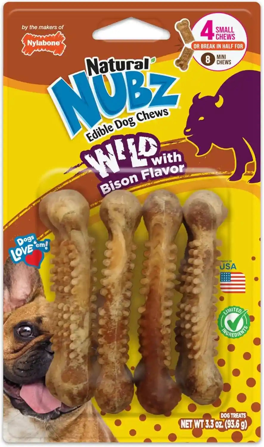 nylabone-nubz-wild-natural-dog-treats-bison-flavor-small-12-count-long-lasting-dog-chews-made-in-usa-limited-ingredients-highly-digestible-dog-dental-treats-for-small-dogs-up-to-30-lbs
