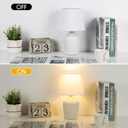 11.8’’ Small Table Lamps Set of 2 for Bedroom Kid’S Room Home Office, White | Cute & Unique, Perfect for Bedside Nightstand Desk Nursery Reading, Fabric Shade4