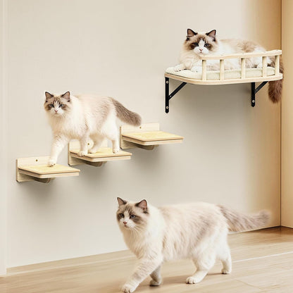 17" × 13" Large Cat Wall Shelves- Wall Climber Wooden Furniture Cat Shelf with Cushion and 3 Wide Perch Steps for Large Cats and Kittens Sleeping, Playing, Climbing2