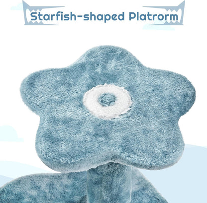 Yaheetech 72.5In Shark Cat Tree, Shark Mouth Bed, 2 Condos, Blue & White | Ocean-Themed Design, Multi-Level Layout, 2 Wide Perches, Interactive Toys, Sturdy Anti-Wobble, Spacious for Multi Indoor Cats9