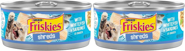 Purina Friskies Wet Cat Food, Shreds with Whitefish & Sardines in Sauce - (Pack of 24) 5.5 Oz. Cans12