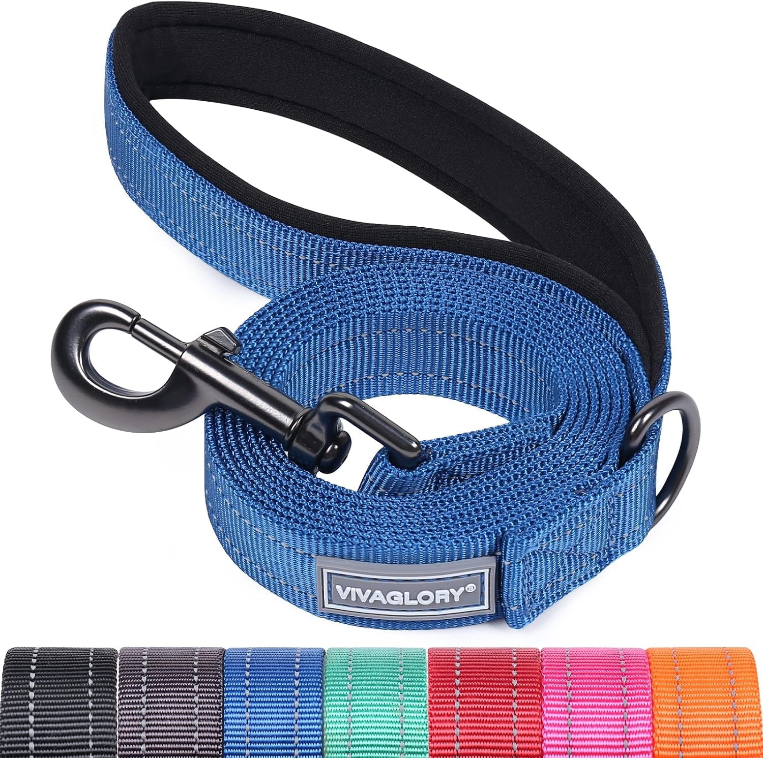 vivaglory-dog-leash-puppy-leash-for-collar-3ft-x-1in-black-with-soft-padded-handle-for-training-walking-heavy-duty-double-layer-nylon-pet-puppy