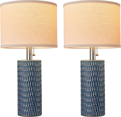 20.5" Modern Ceramic Table Lamps for Bedroom Set of 2, Bedside Lamps for Night Stands with Beige Lampshade, Farmhouse Table Lamp for Living Room Office Dorm, Blue7