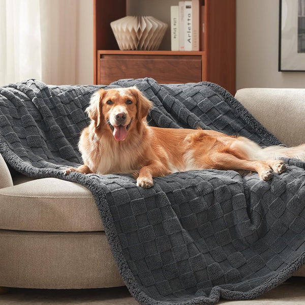 GASUR Waterproof Dog Blankets for Large Dogs, Dog Blanket for Couch Bed, Fleece Pet Blanket for Furniture Sofa Protector, Soft Pet Throw Blankets for Crate Car Outdoor, Washable, 50"X60",Grey1
