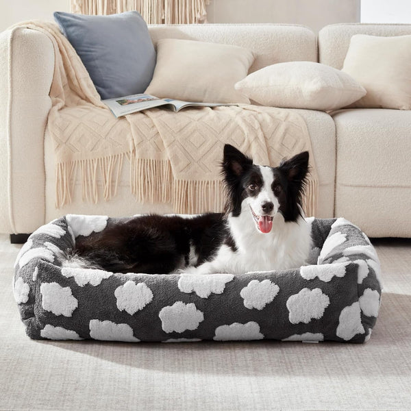 JOEJOY Dog Bed Medium Size Dog, Removable Washable Cover Orthopedic Soft Pet Bed, Anti-Slip Fluffy Plush Faux Rabbit Fur Puppy Bed, 30"X24"X8", Leopard Print, Grey24